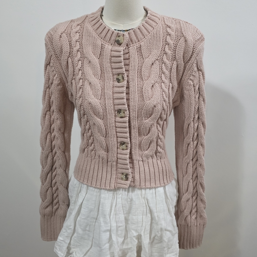 Abercrombie heavy knit pink button up sweater - Picture 2 of 6